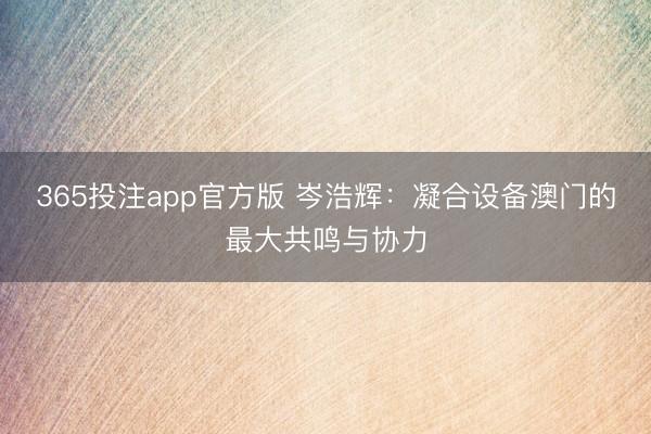 365投注app官方版 岑浩辉：凝合设备澳门的最大共鸣与协力