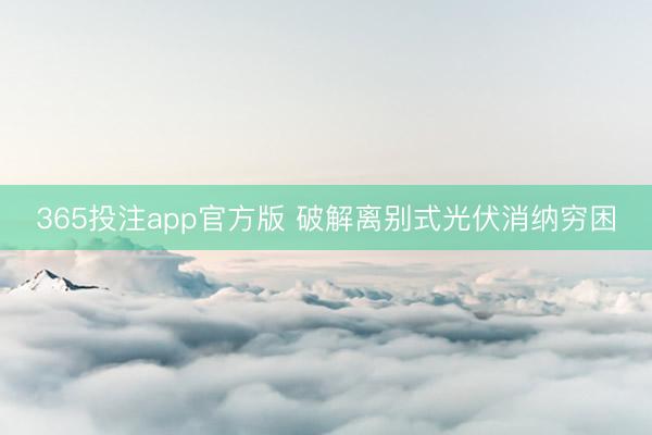 365投注app官方版 破解离别式光伏消纳穷困