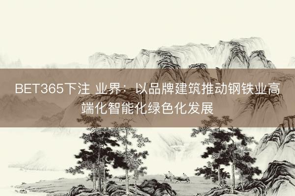 BET365下注 业界：以品牌建筑推动钢铁业高端化智能化绿色化发展