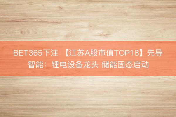 BET365下注 【江苏A股市值TOP18】先导智能：锂电设备龙头 储能固态启动