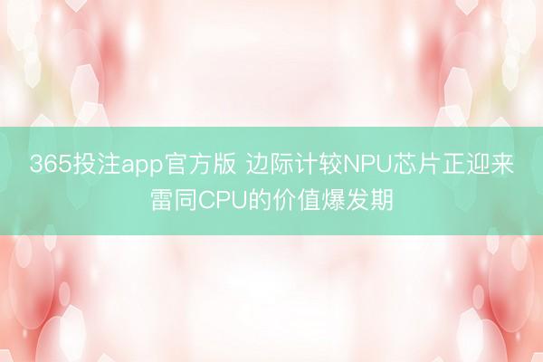 365投注app官方版 边际计较NPU芯片正迎来雷同CPU的价值爆发期