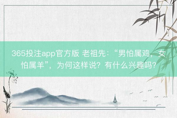 365投注app官方版 老祖先：“男怕属鸡，女怕属羊”，为何这样说？有什么兴趣吗？