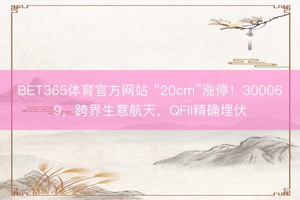BET365体育官方网站 “20cm”涨停！300069，跨界生意航天，QFII精确埋伏